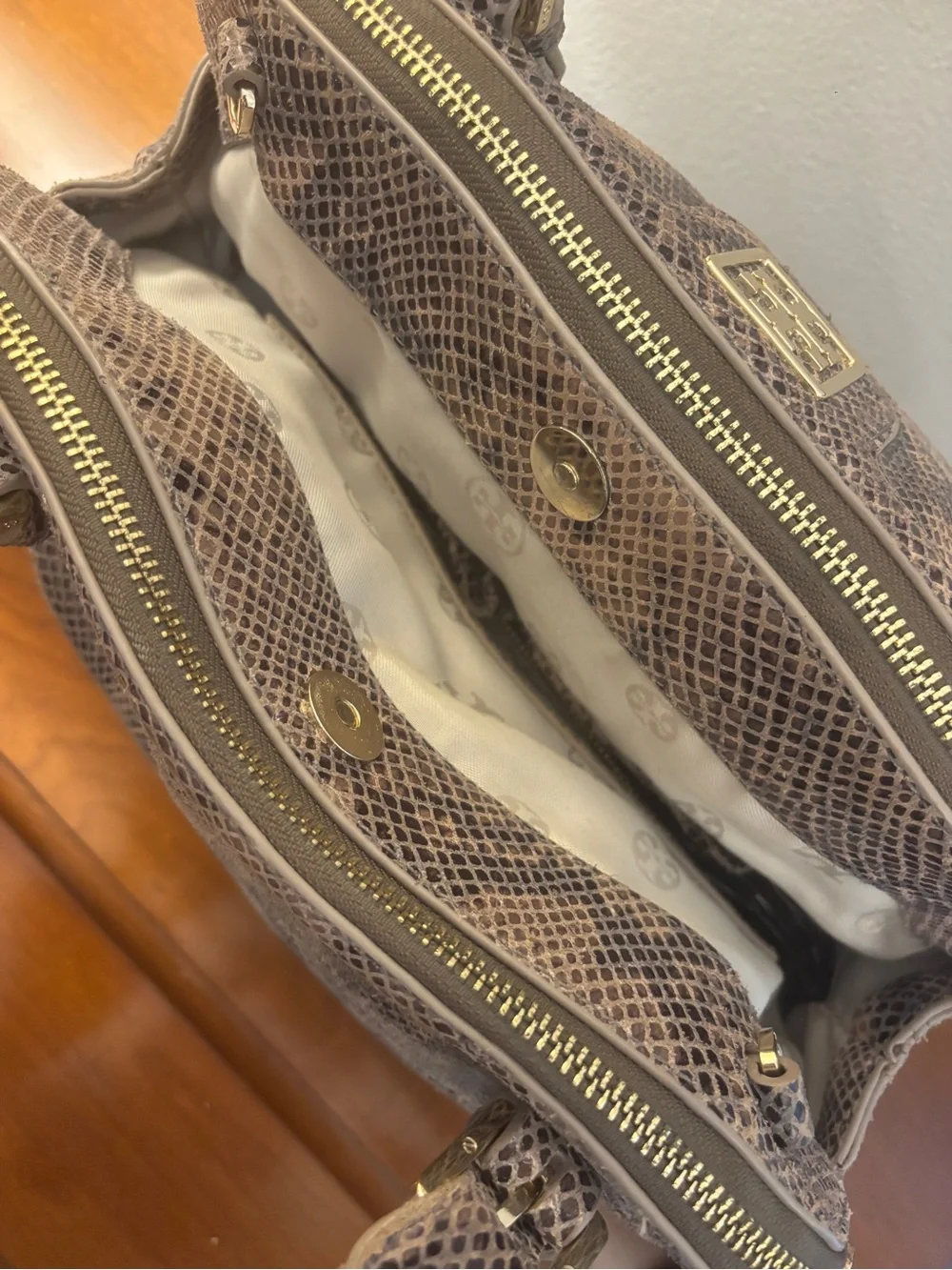 Tory Burch Catalina Python Print Leather Satchel Bag